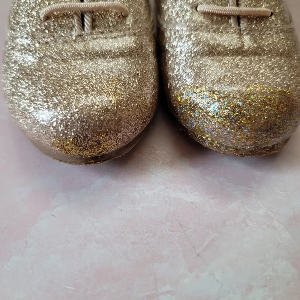 Crazy 8 gold oxfords lace up loafer glam diva sparkle metallic girls size 5 glit